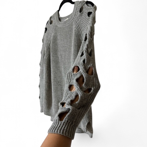 Alya Gray Knit Sweater with Cut-Out Sleeves - Picture 3 of 8